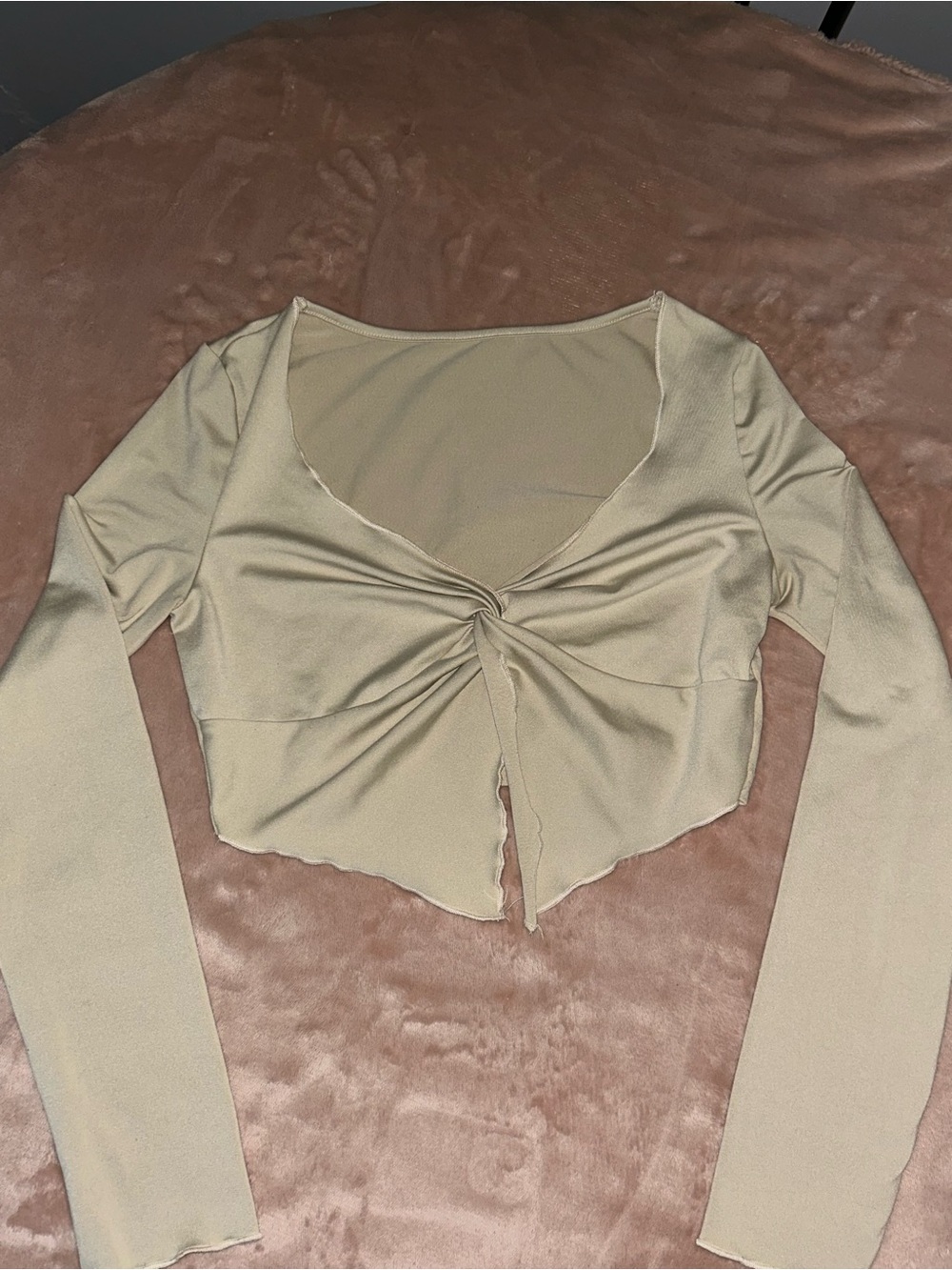 SHEIN Beige Twist Front Long Sleeve Crop Top